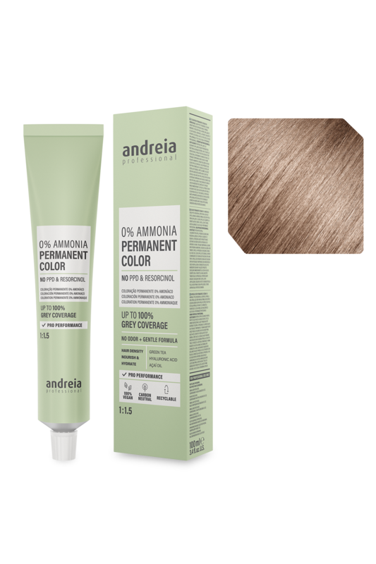 Andreia Coloração Permanente 0% Amoníaco 8.32 Louro Iridescente Dourado 100ml