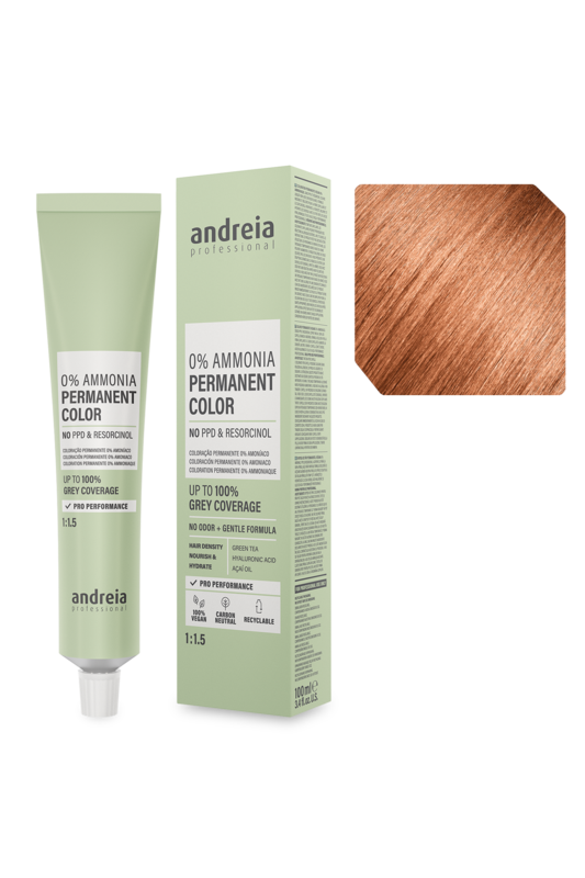 Andreia Coloração Permanente 0% Amoníaco 8.34 Louro Claro Cobre Dourado 100ml