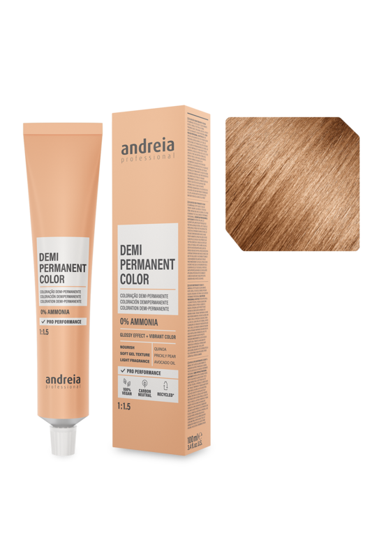 Andreia Coloração Demi Permanente 8.34 Louro Claro Dourado Laranja 100ml