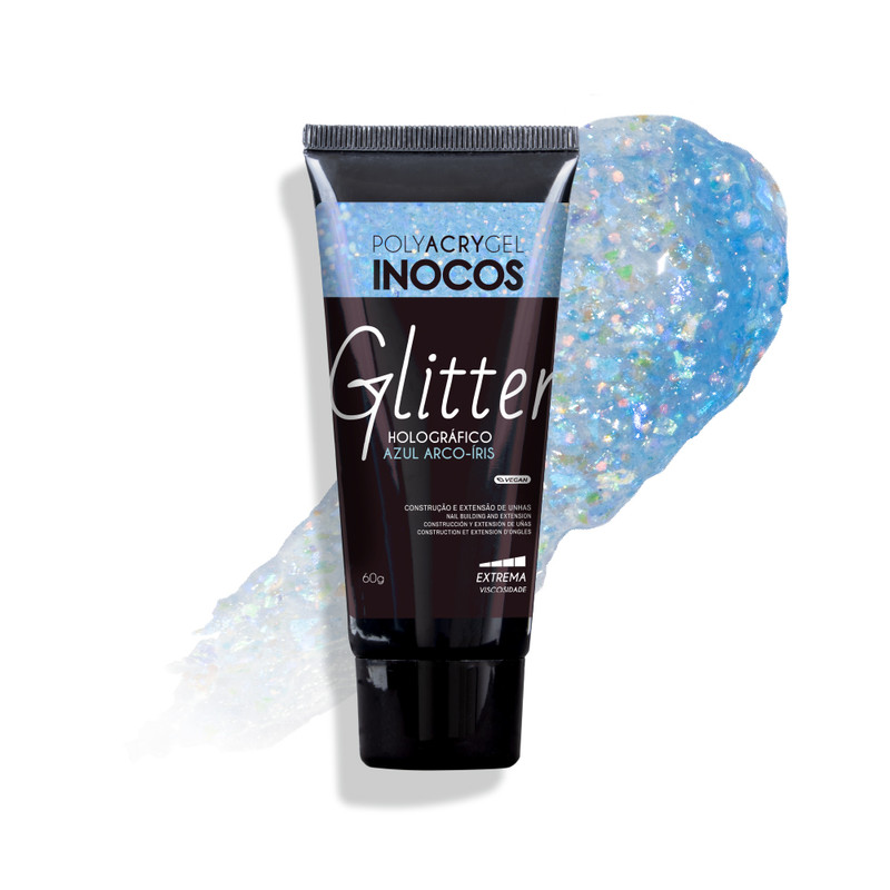 Polyacrygel Inocos Bisnaga Holográfico Azul Arco Irís, 60G