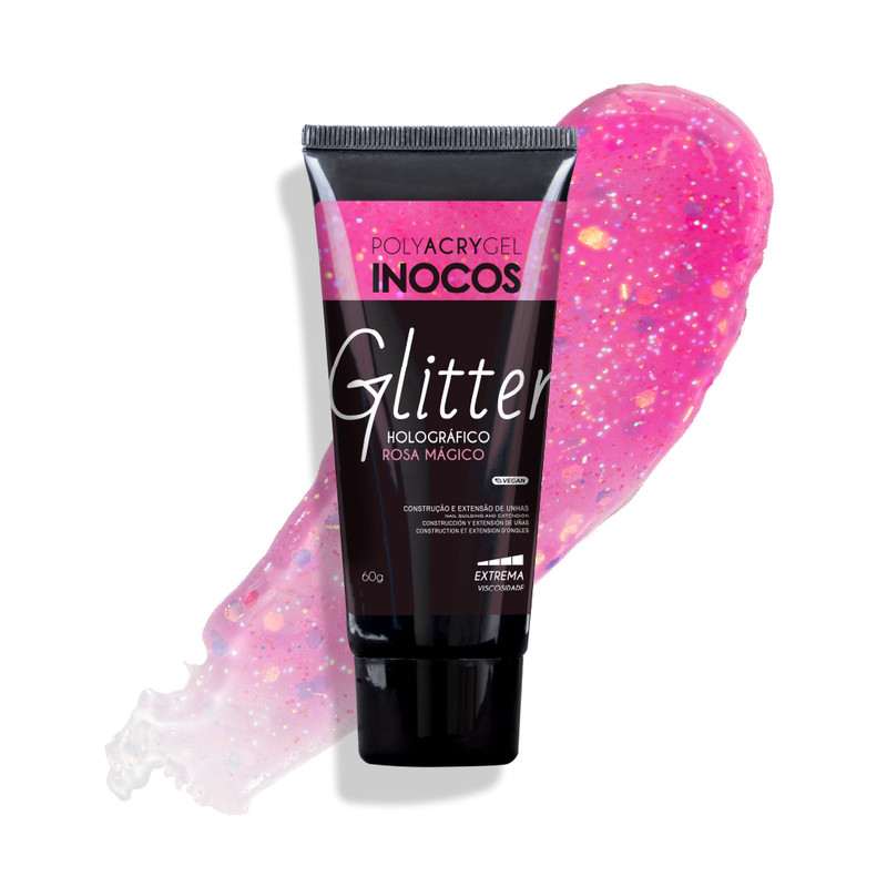 Polyacrygel Inocos Bisnaga Holográfico Rosa Mágico 60G